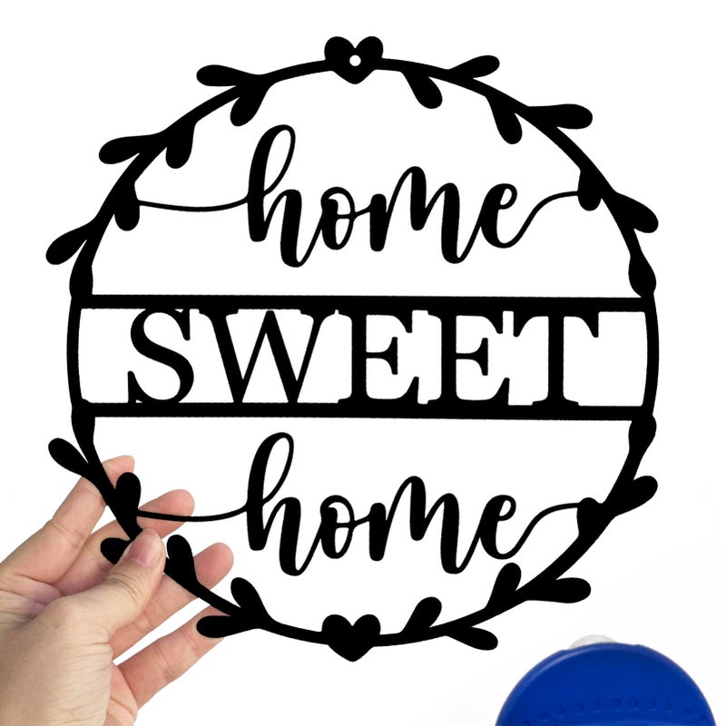 Yuzhuo Metal Home sweet home Sign Wall Art Decor for Gift Present Indoor Home Bedroom Living Room Decorations (Black 28 x 28 cm) - Image 1