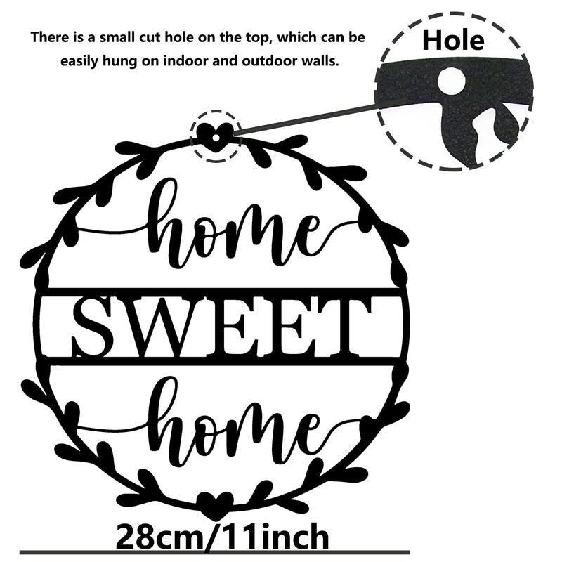 Yuzhuo Metal Home sweet home Sign Wall Art Decor for Gift Present Indoor Home Bedroom Living Room Decorations (Black 28 x 28 cm) - Image 3