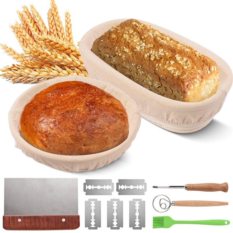 Sourdough Starter Kit: 10 Inch Round & Oval Natural Rattan Proofing Baskets, Complete Bread Making Tools - Easy Clean & Use Bread Baking Supplies for Home Bakers, Beginners & Professionals - Image 1
