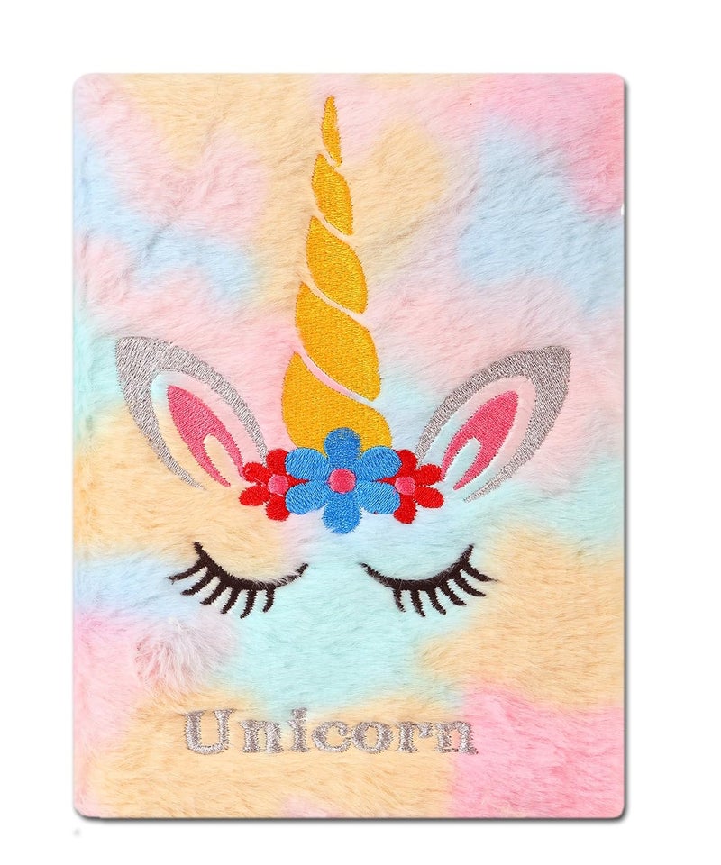 JIADA Unicorn A5 Soft Fur Fabric Diary/Personal Notebook - Pink - College/School - 80 - Image 1