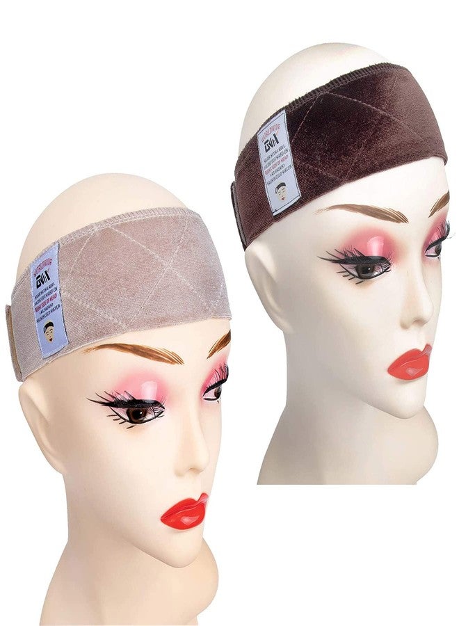 GEXWORLDWIDE GEX Wig Grip Band 2 Pack Flexible Velvet Scarf Head Hair Wig Band Adjustable Band, Color Dark Brown & Beige - Image 1