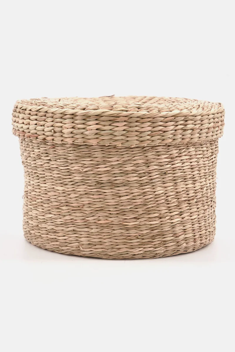 Muy Mucho Round Storage Basket With Lid 16  H x 22 Dia cm, Natural