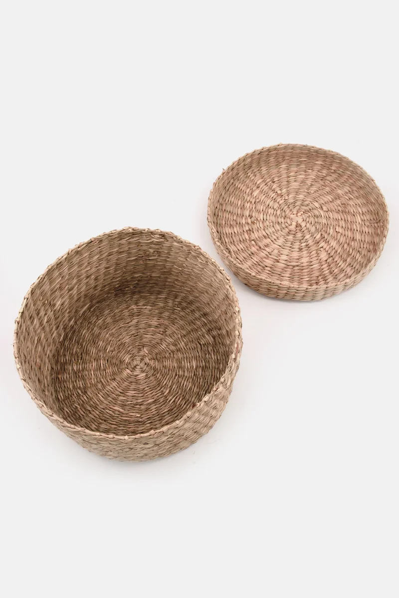 Muy Mucho Round Storage Basket With Lid 16  H x 22 Dia cm, Natural