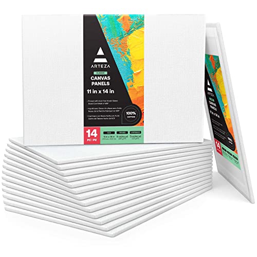 ARTEZA Canvas Boards for Painting, 11 x 14 Inches, Pack of 14, Blank White Canvas Panels for Acrylic, Oil, Gouache & Tempera Painting - Image 1