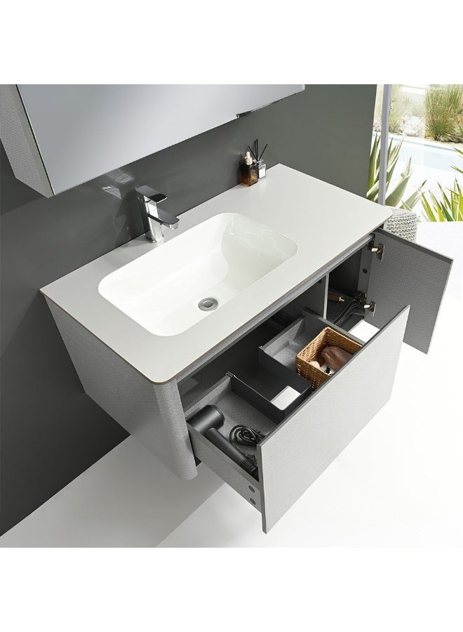 DANUBE HOME Milano Plus Vino Vanity With Mirror & Cabinet (2Pcs/Set) (100X53X46.5) Cm - Grey Finish| Single Basin Wooden/Pvc Sink Cabinet Compact Storage Cabinet For Modern Bathroom  - Image 2