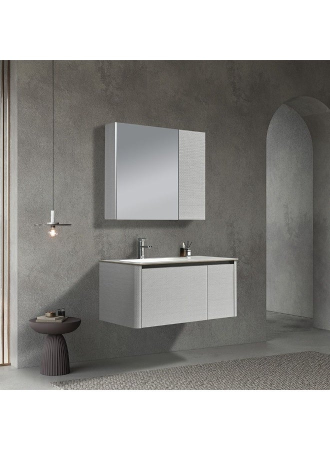 DANUBE HOME Milano Plus Vino Vanity With Mirror & Cabinet (2Pcs/Set) (100X53X46.5) Cm - Grey Finish| Single Basin Wooden/Pvc Sink Cabinet Compact Storage Cabinet For Modern Bathroom  - Image 1