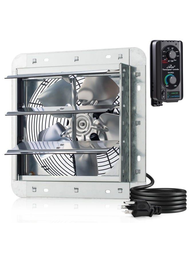 iLIVING 10" Wall Mounted Shutter Exhaust Fan, Automatic Shutter, with Thermostat and Variable Speed controller, 65W, 820 CFM, 1200 SQF Coverage Area Silver (ILG8SF10V-ST) - Image 1