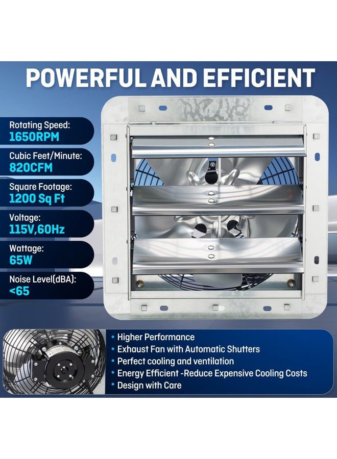 iLIVING 10" Wall Mounted Shutter Exhaust Fan, Automatic Shutter, with Thermostat and Variable Speed controller, 65W, 820 CFM, 1200 SQF Coverage Area Silver (ILG8SF10V-ST) - Image 2