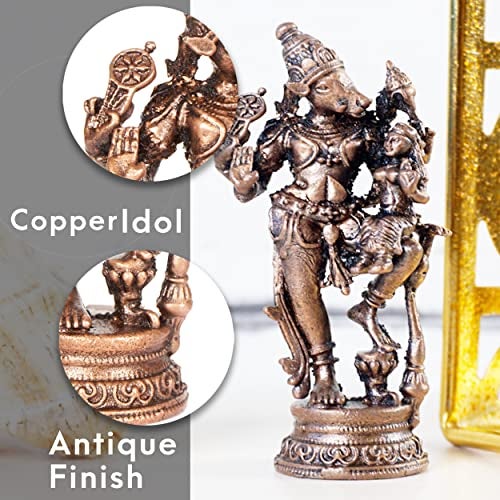 Bhimonee Decor Handmade Copper Bhu Varaha Lakshmi Idol | 2 Inches | Patina Antique Finish - Image 3