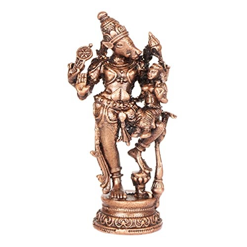 Bhimonee Decor Handmade Copper Bhu Varaha Lakshmi Idol | 2 Inches | Patina Antique Finish - Image 1