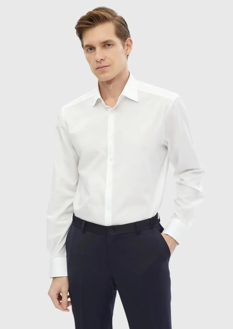 RAMSEY White Striped Regular Fit Weaving Classical 100% Cotton Shirt