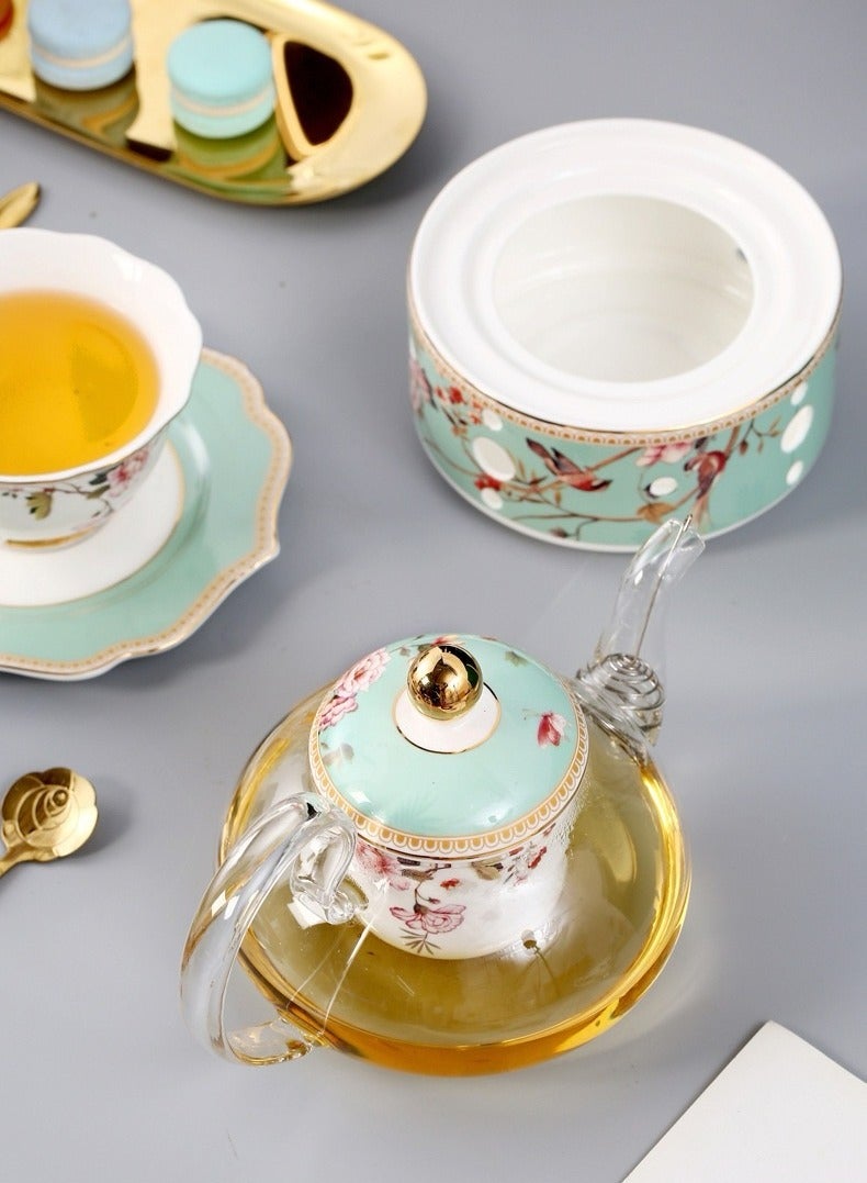 Floris Tea Set With a Teapot,a Bone China Base, 4pcs Tea Cups, And 4pcs Saucers. Perfect For Afternoon Tea, Coffee Moments, And Living Room Gatherings, European Tea Set For Women Girls Tea Parties Weddings Gifts.  - Image 2