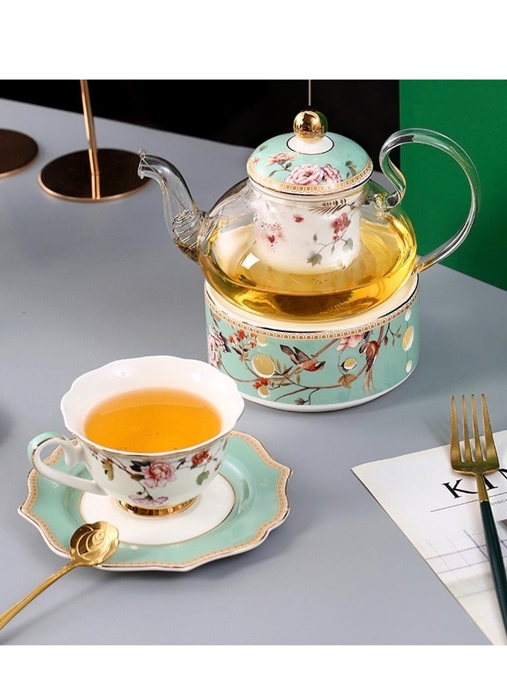 Floris Tea Set With a Teapot,a Bone China Base, 4pcs Tea Cups, And 4pcs Saucers. Perfect For Afternoon Tea, Coffee Moments, And Living Room Gatherings, European Tea Set For Women Girls Tea Parties Weddings Gifts.  - Image 3