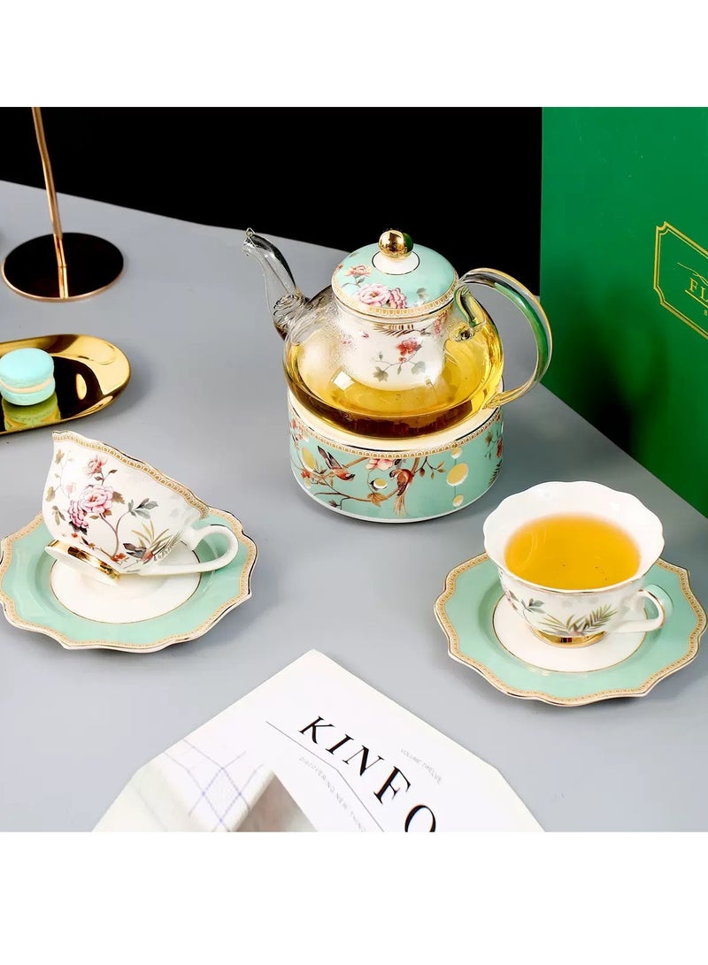 Floris Tea Set With a Teapot,a Bone China Base, 4pcs Tea Cups, And 4pcs Saucers. Perfect For Afternoon Tea, Coffee Moments, And Living Room Gatherings, European Tea Set For Women Girls Tea Parties Weddings Gifts.  - Image 4