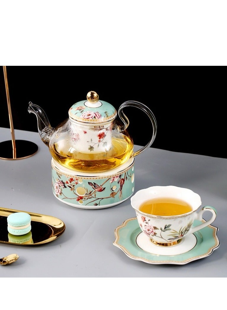 Floris Tea Set With a Teapot,a Bone China Base, 4pcs Tea Cups, And 4pcs Saucers. Perfect For Afternoon Tea, Coffee Moments, And Living Room Gatherings, European Tea Set For Women Girls Tea Parties Weddings Gifts.  - Image 5