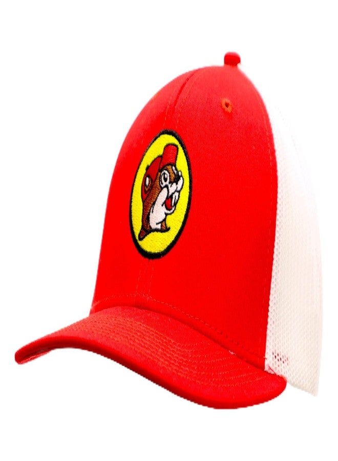 Buc-ee's قبعة سائق الشاحنة من Buc-ee's قابلة للتعديل، شعار القندس مطرز في الأمام، مقاس واحد يناسب الجميع (الولايات المتحدة، ألفا، مقاس واحد، أحمر/أبيض) - Image 1
