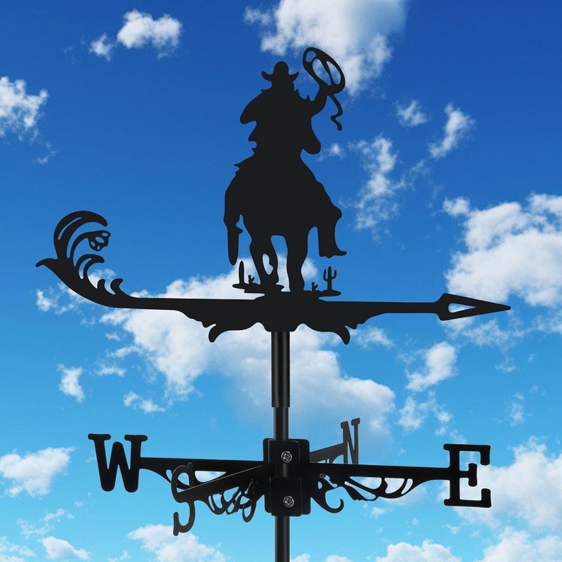 VESTCDF Cowboy Weather Vane, Black Metal Weathervane Roof Mount, Wind Vane Ornament Decoration for Shed Garden Yard Farmhouse Patio Decor, Wind Direction Indicators Wind Measuring Tool Outdoor - Image 1