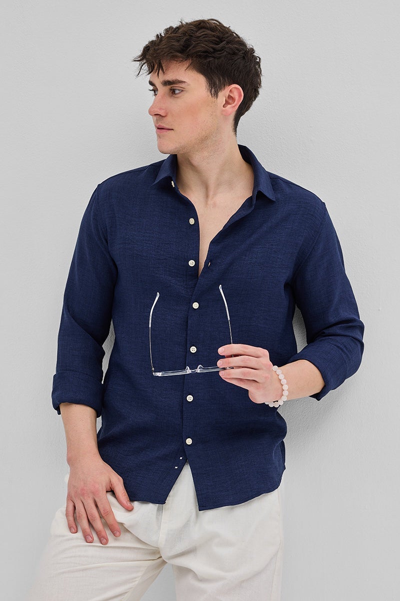 SNITCH Navy Textured Shirt - Image 1