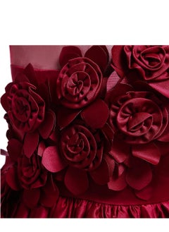 Best Gift Fashion Floral Midi Party Dress for Girls Red Color  - Image 5