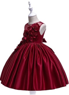 Best Gift Fashion Floral Midi Party Dress for Girls Red Color  - Image 2