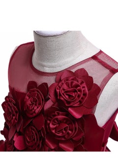 Best Gift Fashion Floral Midi Party Dress for Girls Red Color  - Image 4