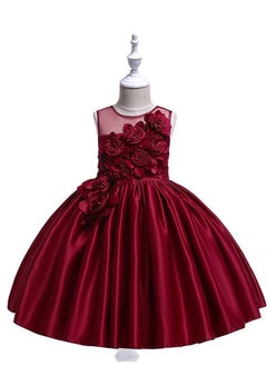 Best Gift Fashion Floral Midi Party Dress for Girls Red Color  - Image 1