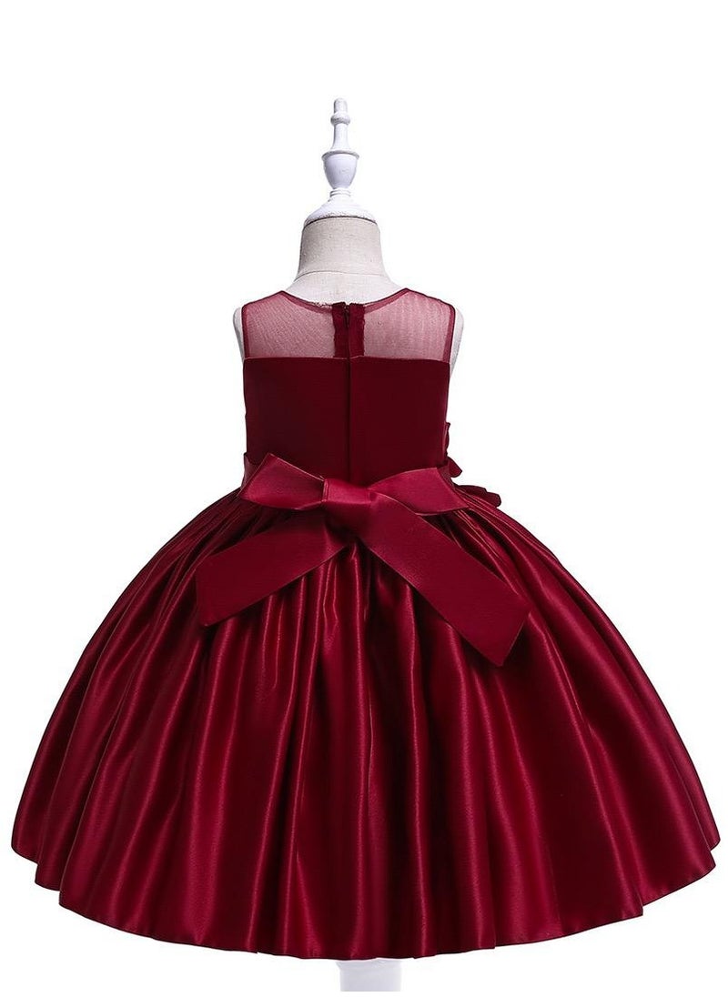 Best Gift Fashion Floral Midi Party Dress for Girls Red Color  - Image 3
