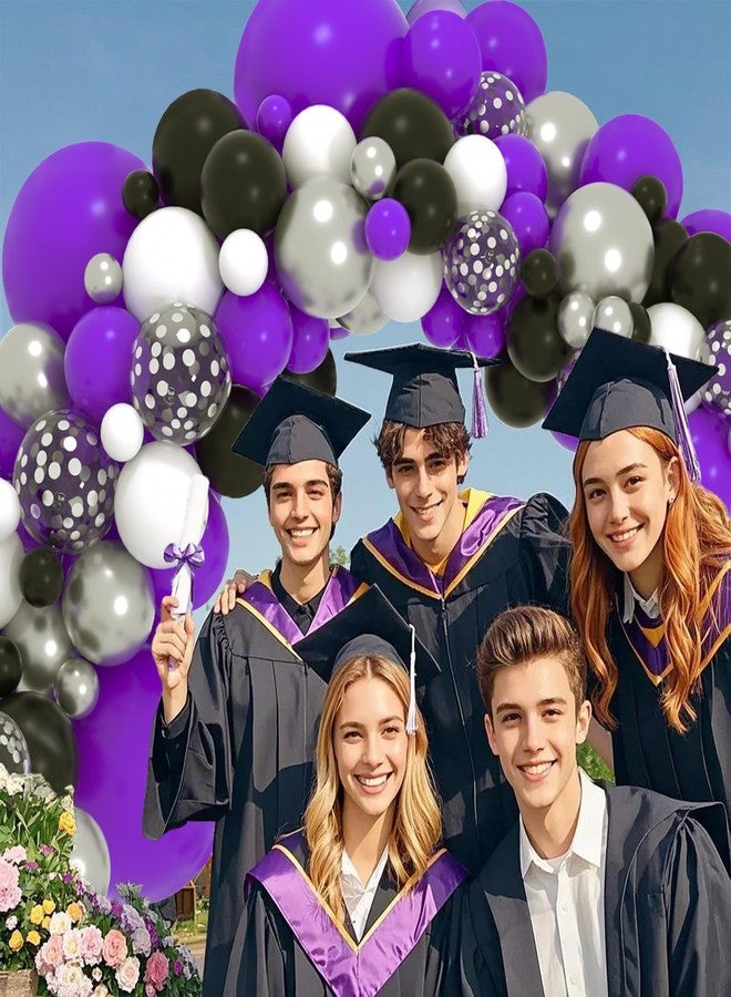 Cunnikku Purple Black Balloon Arch Garland Kit, 127PCS Purple Black White Balloons Metallic Silver Confetti Balloons for Birthday Wedding Engagement Anniversary Graduation Retirement Party Decorations - Image 4