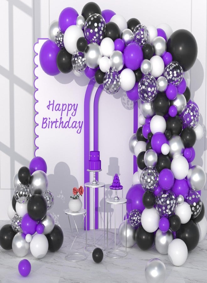 Cunnikku Purple Black Balloon Arch Garland Kit, 127PCS Purple Black White Balloons Metallic Silver Confetti Balloons for Birthday Wedding Engagement Anniversary Graduation Retirement Party Decorations - Image 1