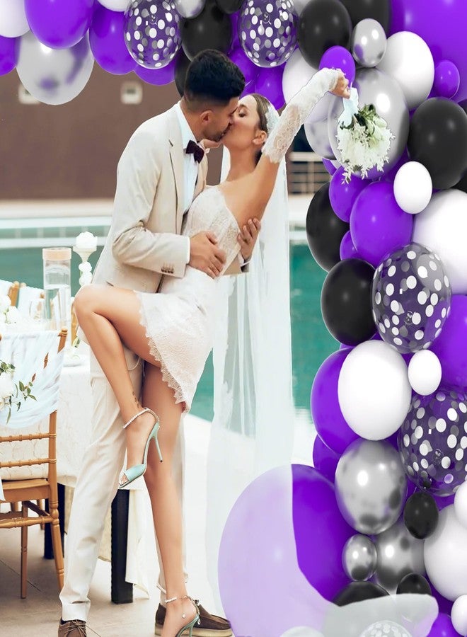 Cunnikku Purple Black Balloon Arch Garland Kit, 127PCS Purple Black White Balloons Metallic Silver Confetti Balloons for Birthday Wedding Engagement Anniversary Graduation Retirement Party Decorations - Image 3