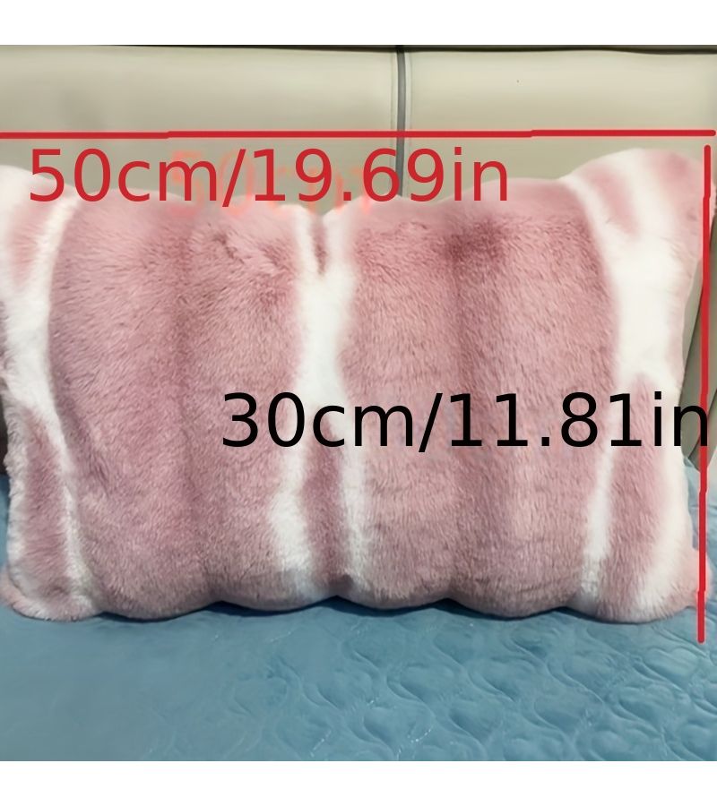 Red Rainbow Striped Plush Throw Pillow with Zipper 11.8x19.7 Inch - Image 3