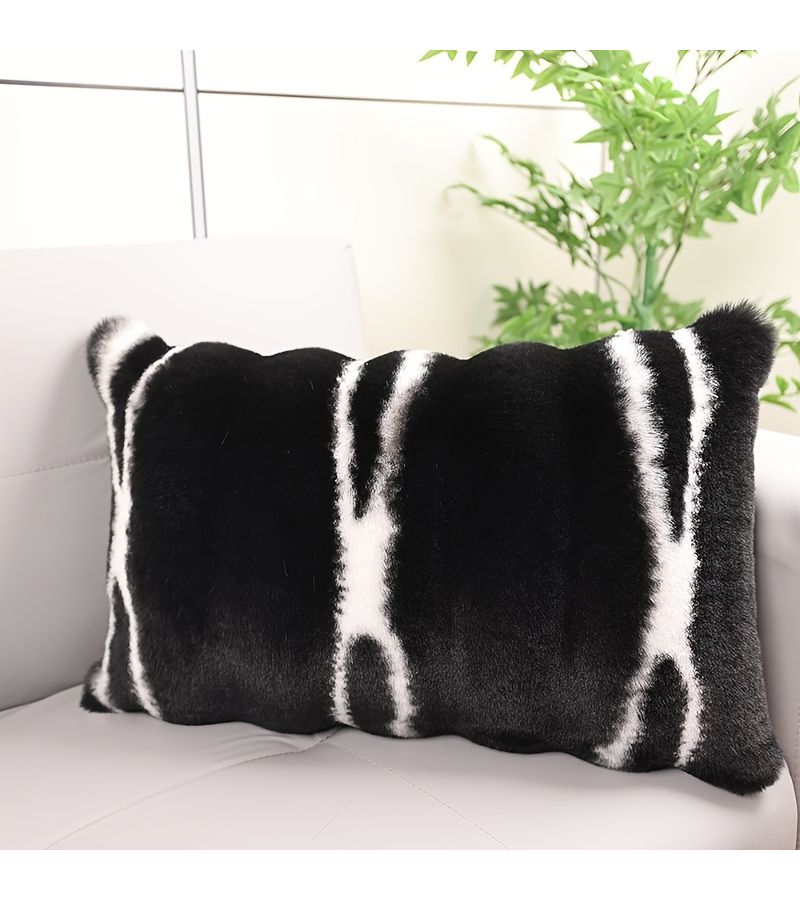 Red Rainbow Striped Plush Throw Pillow with Zipper 11.8x19.7 Inch - Image 4