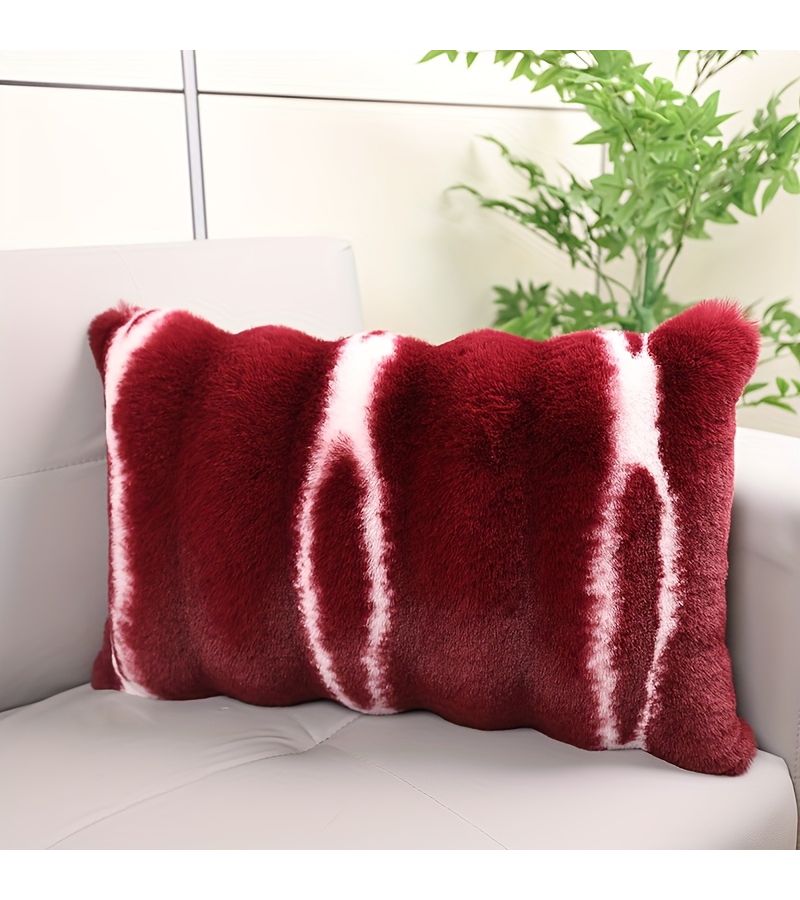 Red Rainbow Striped Plush Throw Pillow with Zipper 11.8x19.7 Inch - Image 5