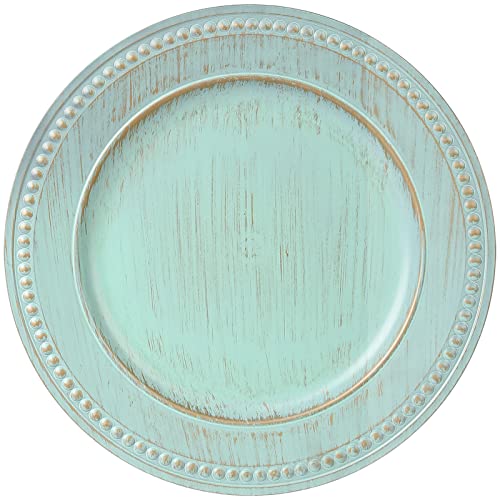 Kazozobi 13" Vintage Charger Plates, Turquoise Beaded Chargers for Dinner Plates Set of 6, Reusable Decorative Charger Plate Set Bulk Wedding, Suitable for Easter, Anniversaries, Valentine's Day, Baby Shower - Image 2