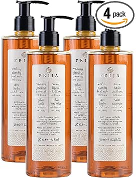 Prija Vitalising Hand Wash with Ginseng Extract Gently Cleanses Hands Moisturising Liquid Hand Soap Bundle 4 x 380ml - Image 1
