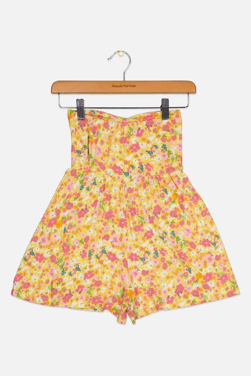 Bershka Kids Girl Floral Print Strapless Playsuit, Multicolor - Image 2