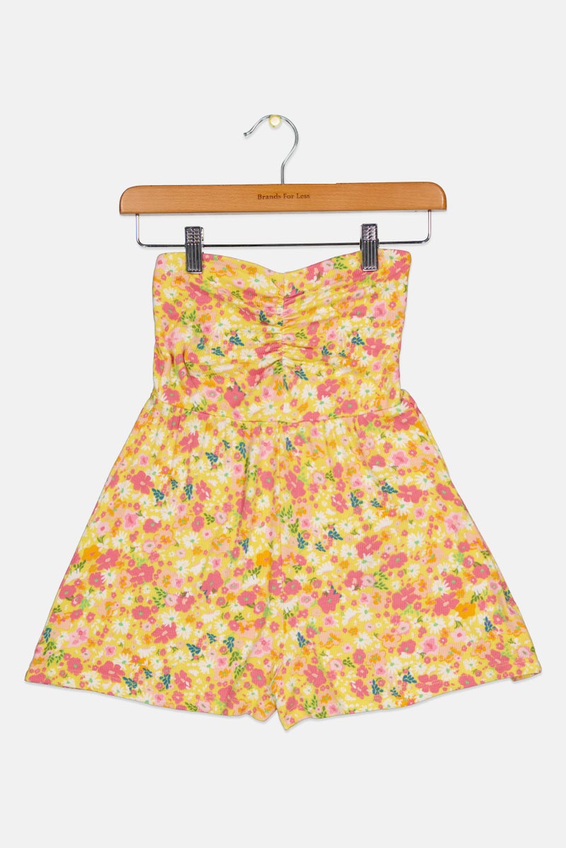Bershka Kids Girl Floral Print Strapless Playsuit, Multicolor - Image 1