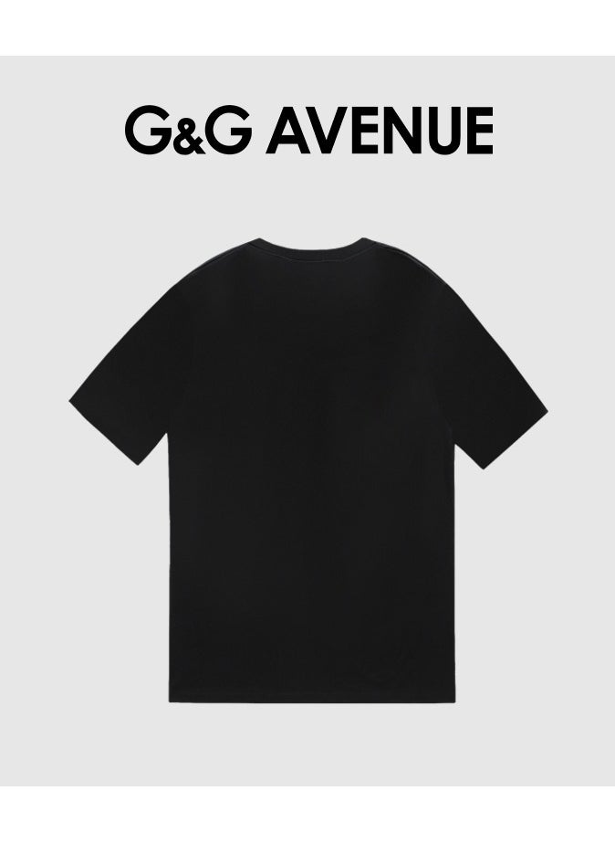 G&G AVENUE Heavy cotton fabric Men's retro oversized T-shirt with letter pattern printed round neck short top, street clothing, cotton short sleeves, black  - Image 3