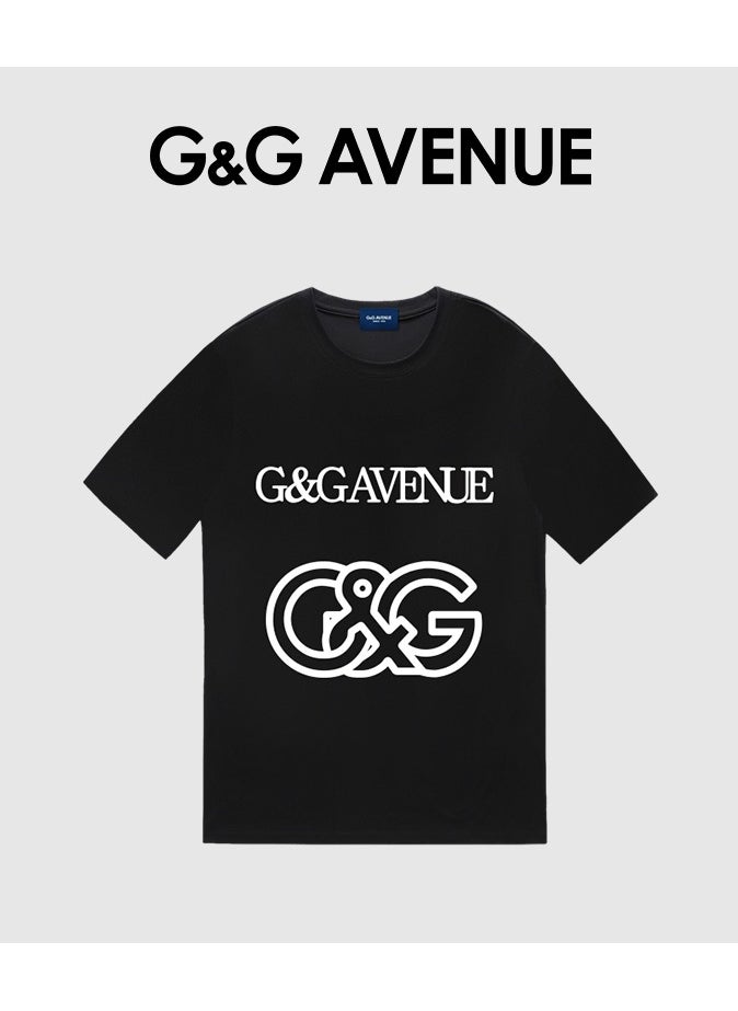 G&G AVENUE Heavy cotton fabric Men's retro oversized T-shirt with letter pattern printed round neck short top, street clothing, cotton short sleeves, black  - Image 2