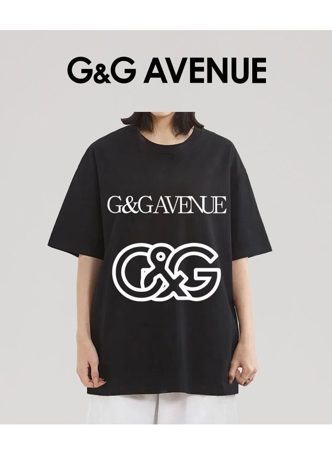 G&G AVENUE Heavy cotton fabric Men's retro oversized T-shirt with letter pattern printed round neck short top, street clothing, cotton short sleeves, black  - Image 5