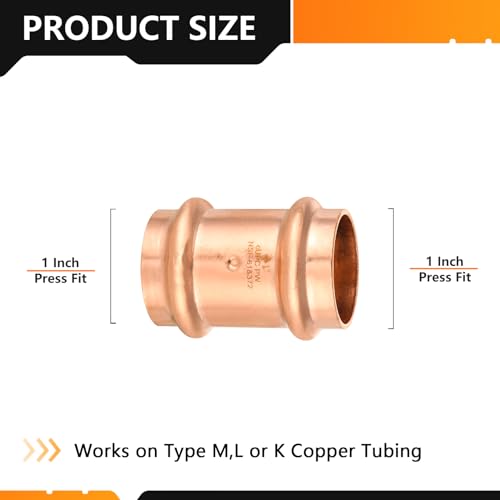 HeSun 5Pack Copper Press Coupling with Stop 1 x 1 Copper Pressure Fittings P x P for Copper Tube Connection - Image 3