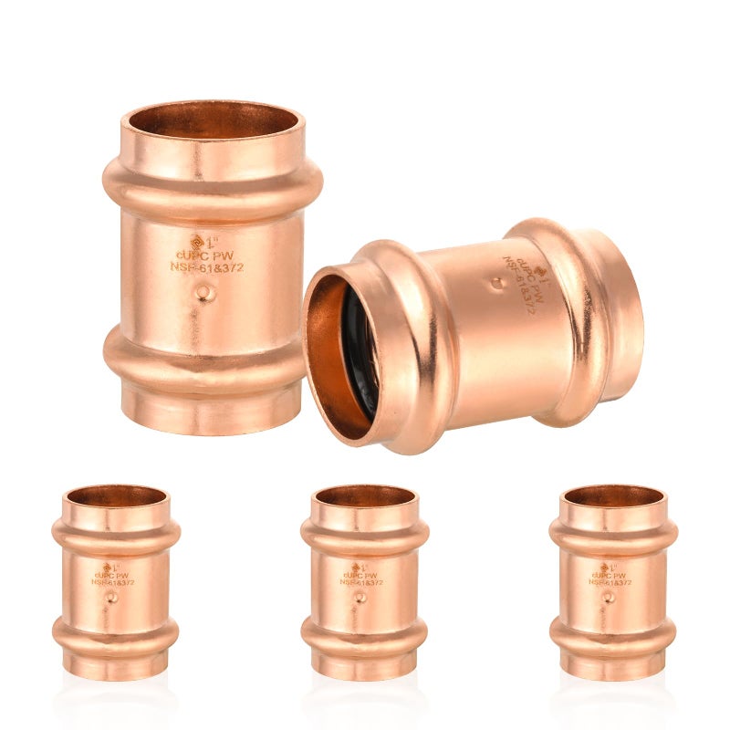 HeSun 5Pack Copper Press Coupling with Stop 1 x 1 Copper Pressure Fittings P x P for Copper Tube Connection - Image 2