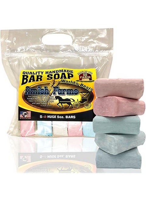 Natural Bar Soap (Huge 5 Bars) Made In Usa Handcut Cold Process Rustic Vegan Moisturizing Soap For Sensitive Skin In 2 Or 3 Random Colors Clean Wildflower Scent 5 Oz Each (5Pack)