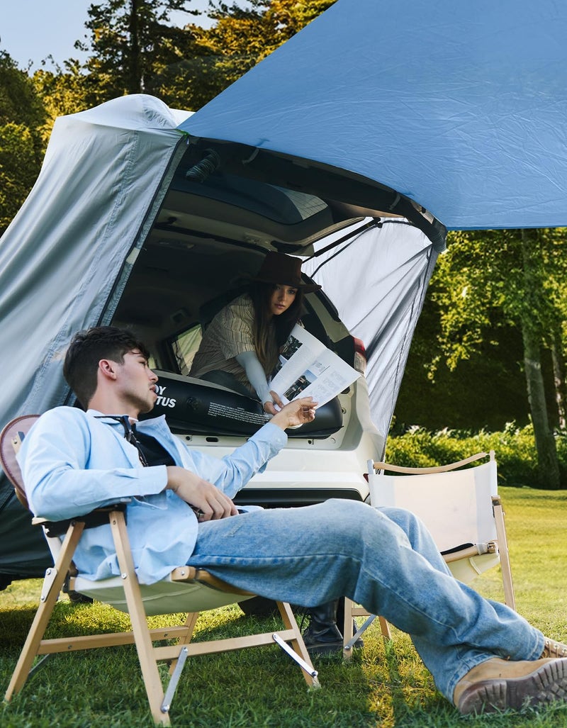 JOYTUTUS SUV Tailgate Tent with Awning Shade, Car Roof Canopy and Poles, Water Resistant Camping Tent, Outdoor Travel Preferred, Universal Fit Most SUV- Green - Image 2
