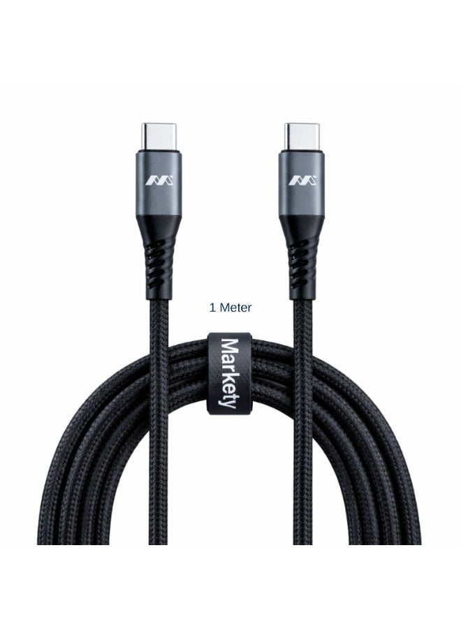 كابل Markety USB-C إلى USB-C بطول 1 متر - كابل شحن سريع PD بقدرة 60 واط، تصميم متين من الألومنيوم، متوافق مع أجهزة سامسونج، آيباد، ماك بوك، وأجهزة USB-C - Image 2