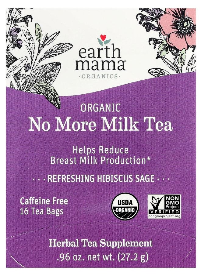 Earth Mama Organic No More Milk Tea Refreshing Hibiscus Sage Caffeine Free 16 Tea Bags 0.96 oz (27.2 g)  - Image 1