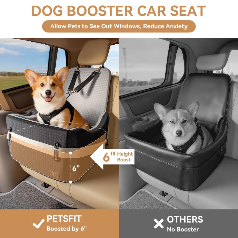 PETSFIT Dog Car Seat for Small/Medium Dogs Up to 35 lbs â€“ Patented Safety System, 6" Memory Foam Pet Booster Car Seat, Fully Detachable and Washable Dog Carseat with 2 Storage Pockets (Black & Grey) - Image 4