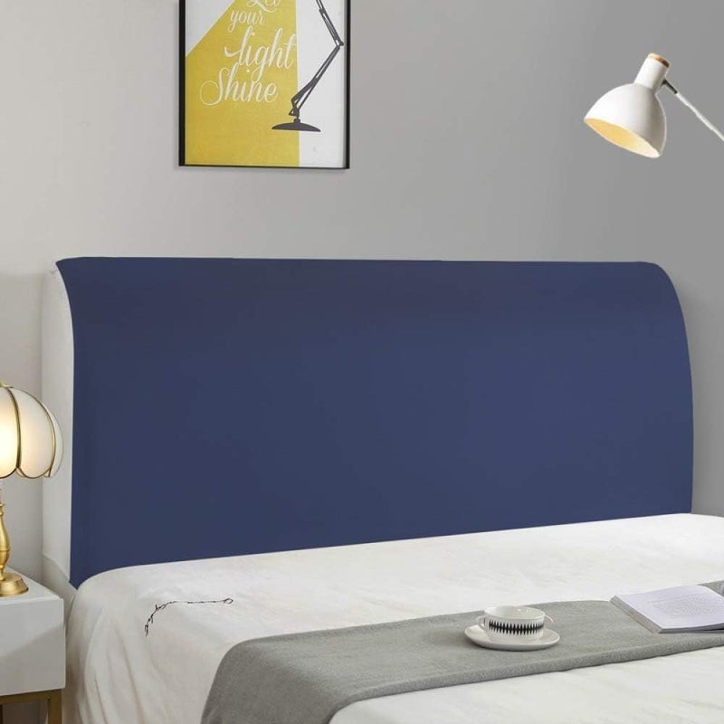 Bed Headboard Crystal Velvet Protector Slip Stretch Solid Color Bed Head Backrest Dustproof Decoration Washable Thicken All-Inclusive Bedside Blue1-220cm (Blue2 120cm) - Image 1