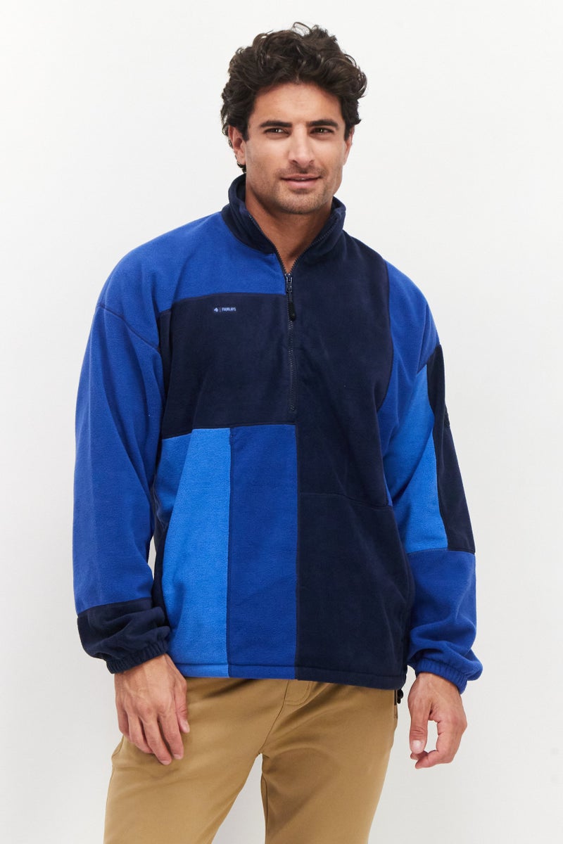 Fourlaps سويت شيرت رجالي بأكمام طويلة وياقة عالية بنصف سحاب، أزرق داكن - Image 1