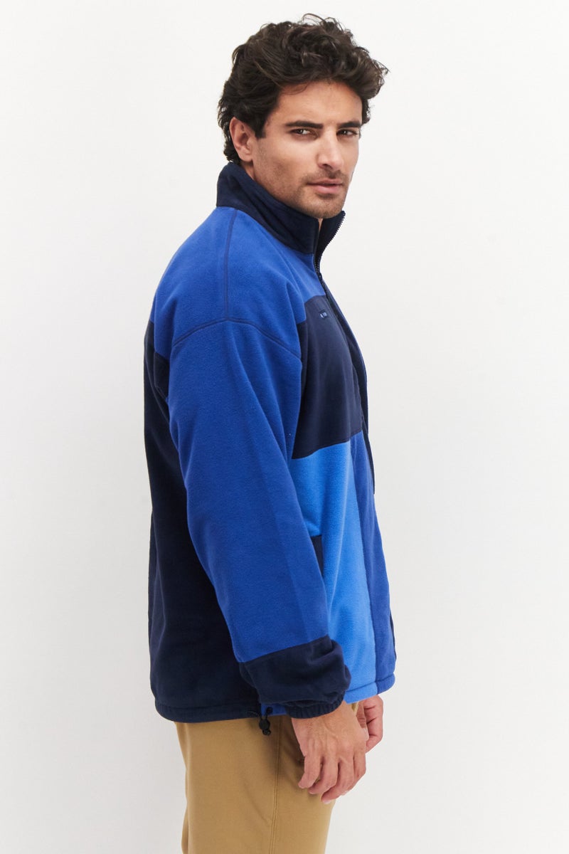 Fourlaps Men High Neck Long Sleeve Colorblock Half Zip Sweatshirt, Navy Blue - Image 2